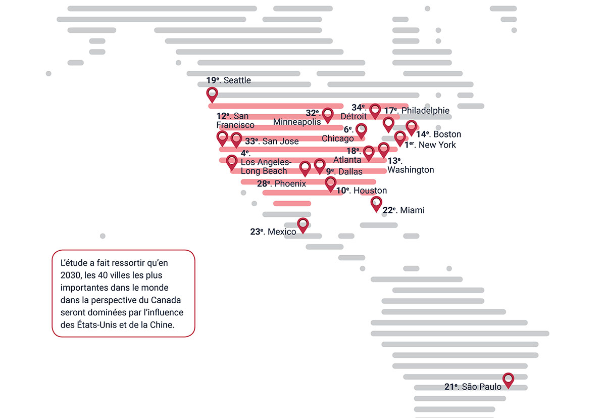 Top 40 sities in 2030 for Canada map